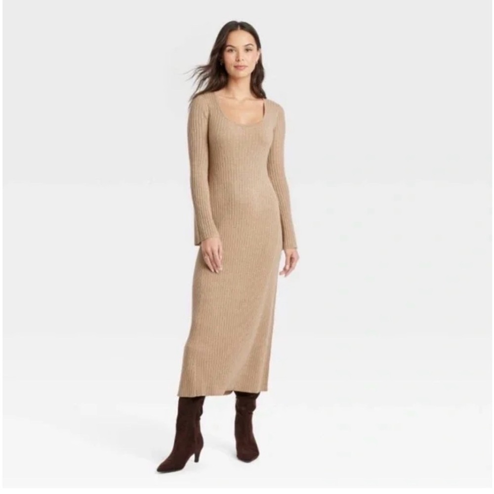 Women's Long Sleeve Maxi Sweater Dress - A New Day™ Gold XXL NWT